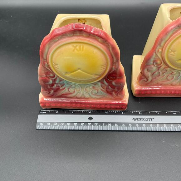 Vintage Shawnee Pottery Mantle Clock USA 530 Set of Two Hanging Wall Planters - Picture 10 of 14